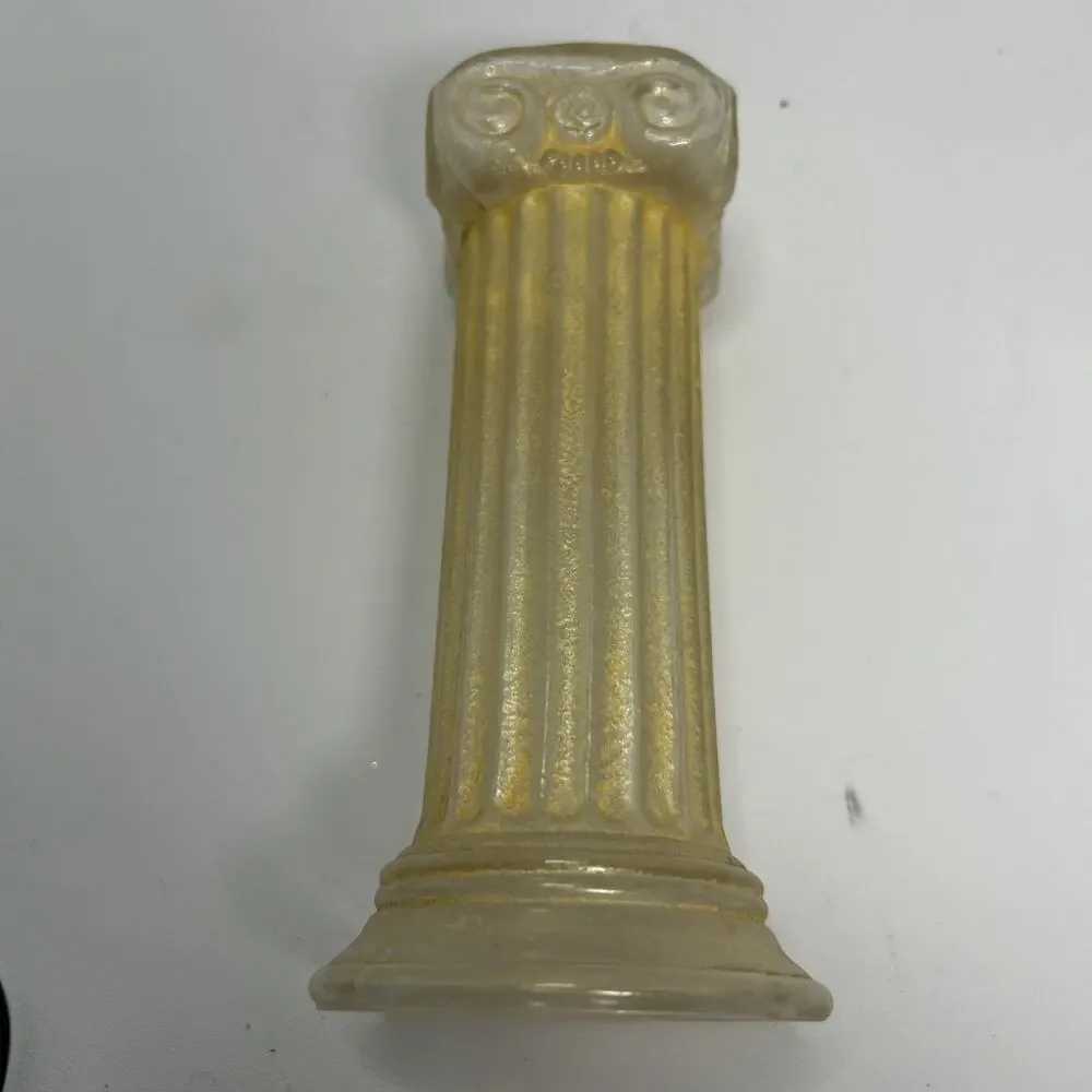 Vtg Gold Frosted Clear Glass Ionic Neo-Classical Greek Roman Column Candlestick